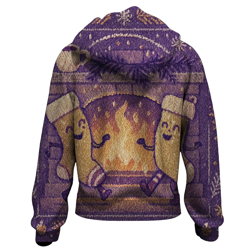 Cozy Knit Fireplace Scene With Dancing Stockings hoodie trends