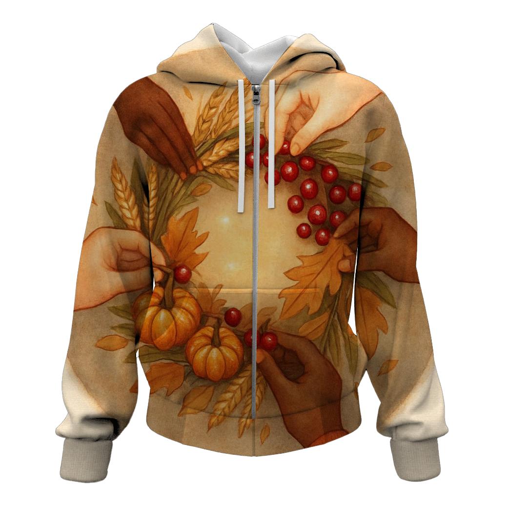 Autumn Wreath Of Shared Hands premium hoodies