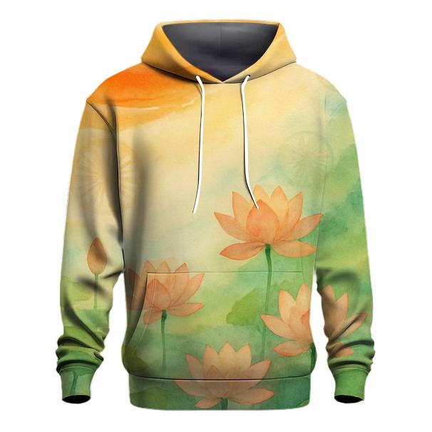 Watercolor Flag Of India Flowing Into Lotus Garden lightweight hoodies