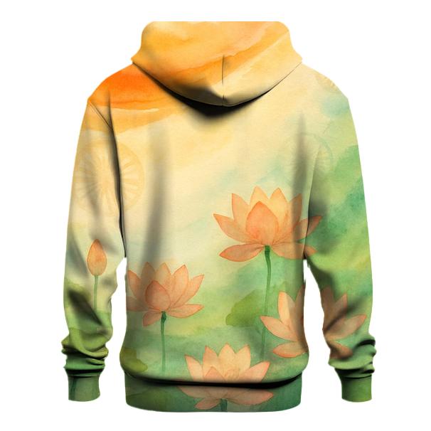 Watercolor Flag Of India Flowing Into Lotus Garden lightweight hoodies