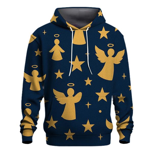 Golden Star And Angel Silhouette Scatter On Navy Background pullover hoodies