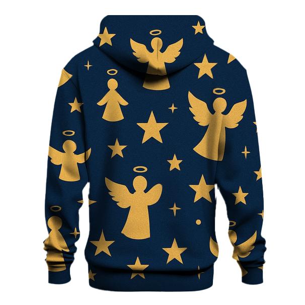 Golden Star And Angel Silhouette Scatter On Navy Background pullover hoodies