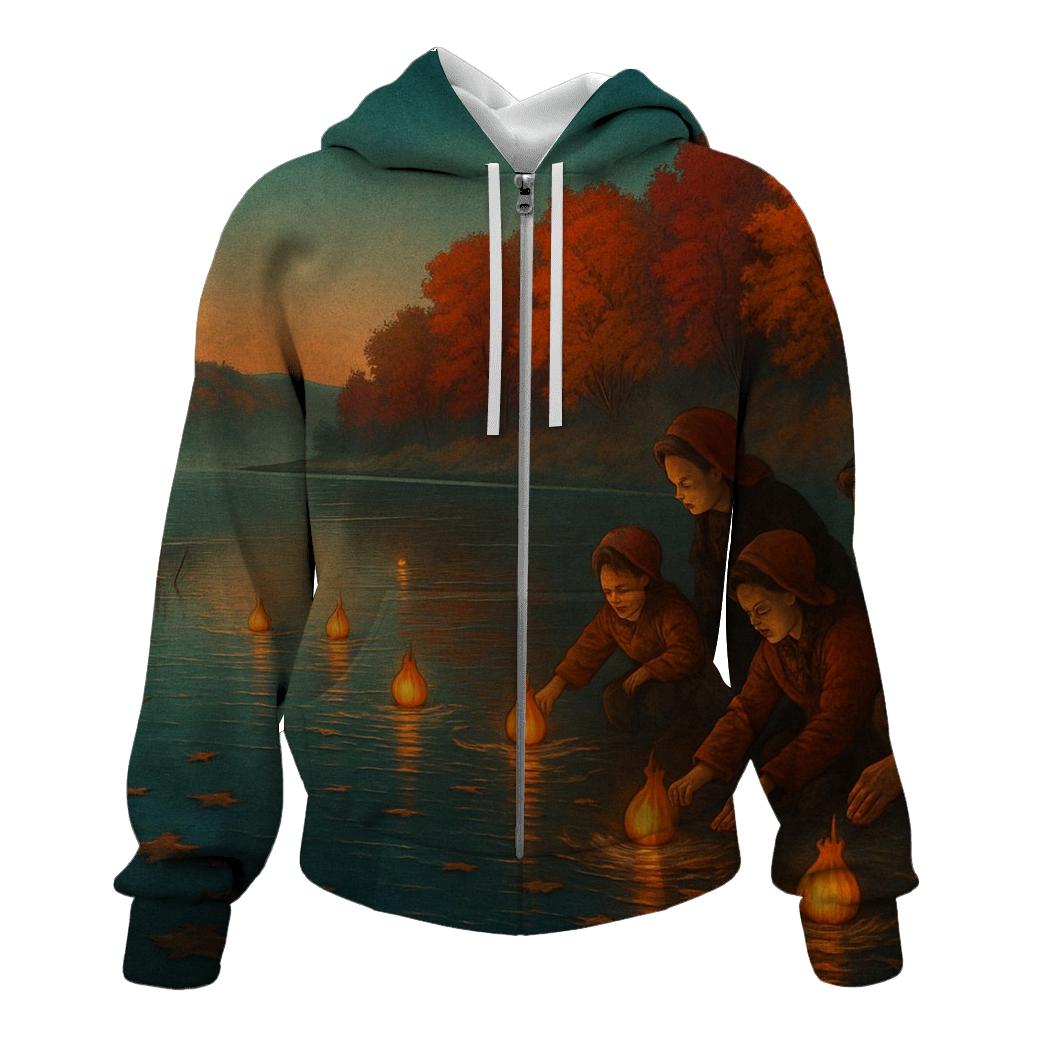 Riverbank Gratitude Lantern Release printed hoodies