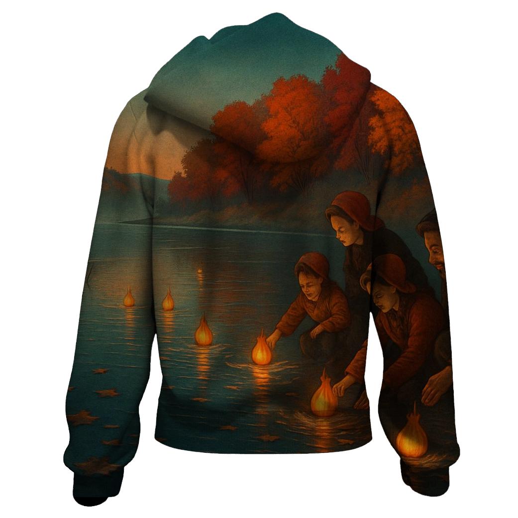 Riverbank Gratitude Lantern Release printed hoodies