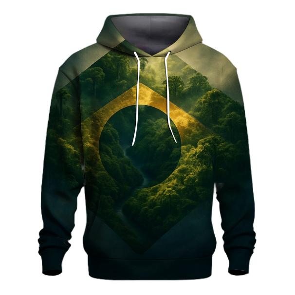 Double Exposure Flag Of Brazil With Rainforest Canopy hoodie designs
