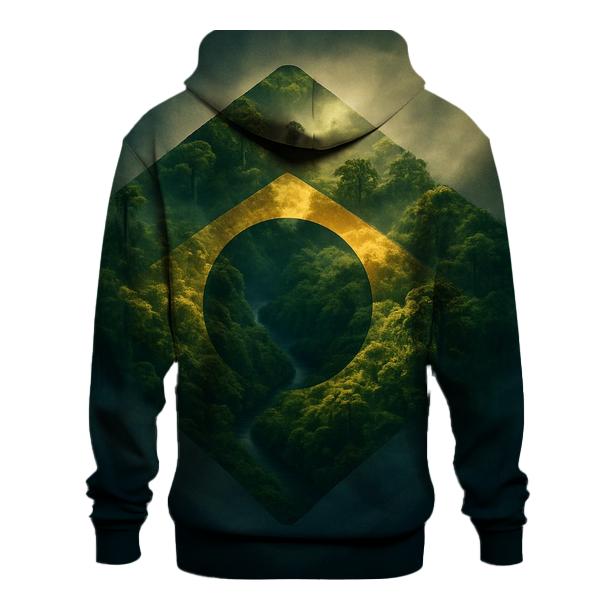Double Exposure Flag Of Brazil With Rainforest Canopy hoodie designs