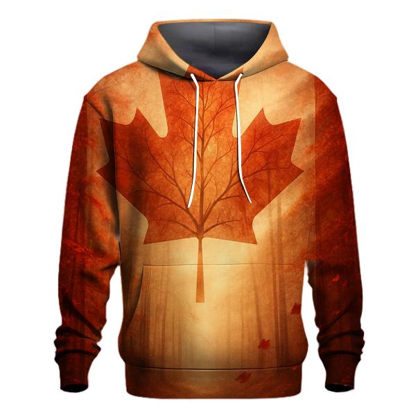 Flag Of Canada Morphing Into Maple Forest In Autumn Wind premium hoodies
