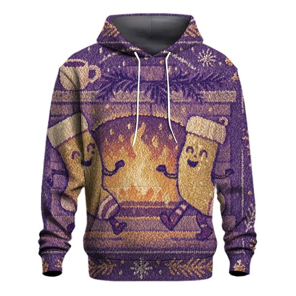 Cozy Knit Fireplace Scene With Dancing Stockings hoodies fashion