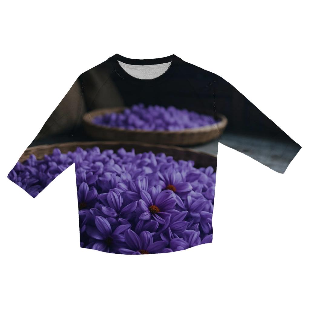 Saffron Crocus Harvest Trays At Dawn printed three quarter sleeve shirts