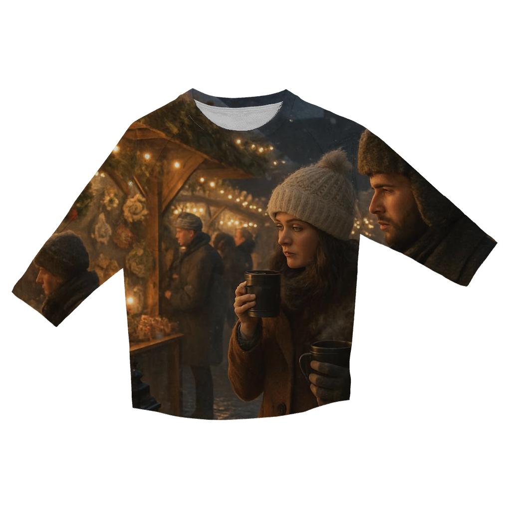 Snowy Market Street Under Lantern Glow personalized 3/4 sleeve tees