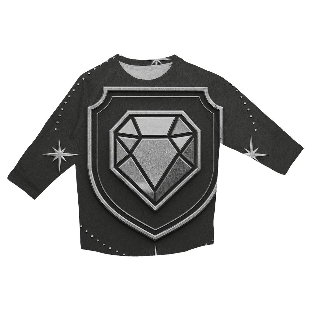 Charcoal Halo Facet Crest printed three quarter sleeve shirts