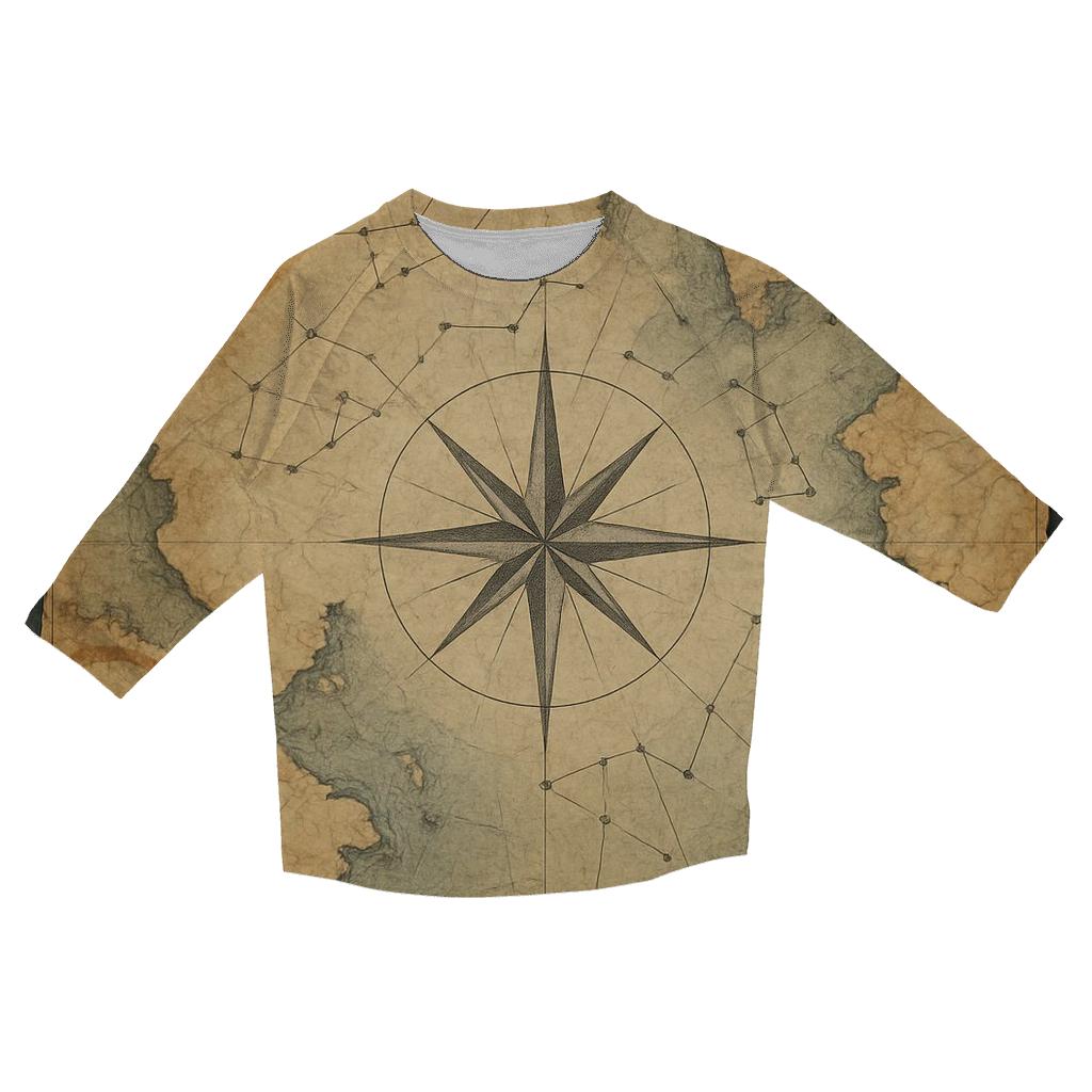 Antique Nautical Map With Star Compass cotton quarter sleeve shirts