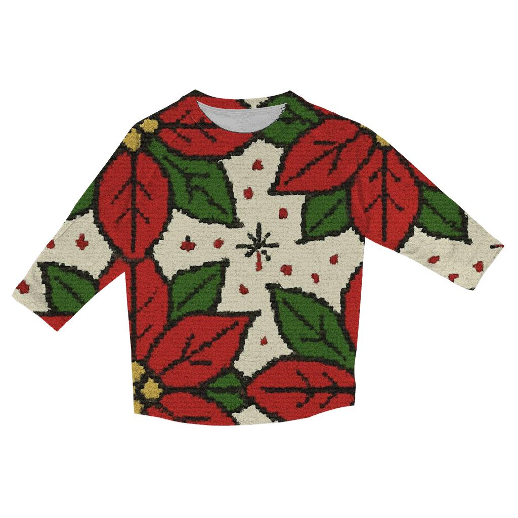 Poinsettia Supernova Burst Tile Design personalized 3/4 sleeve tees