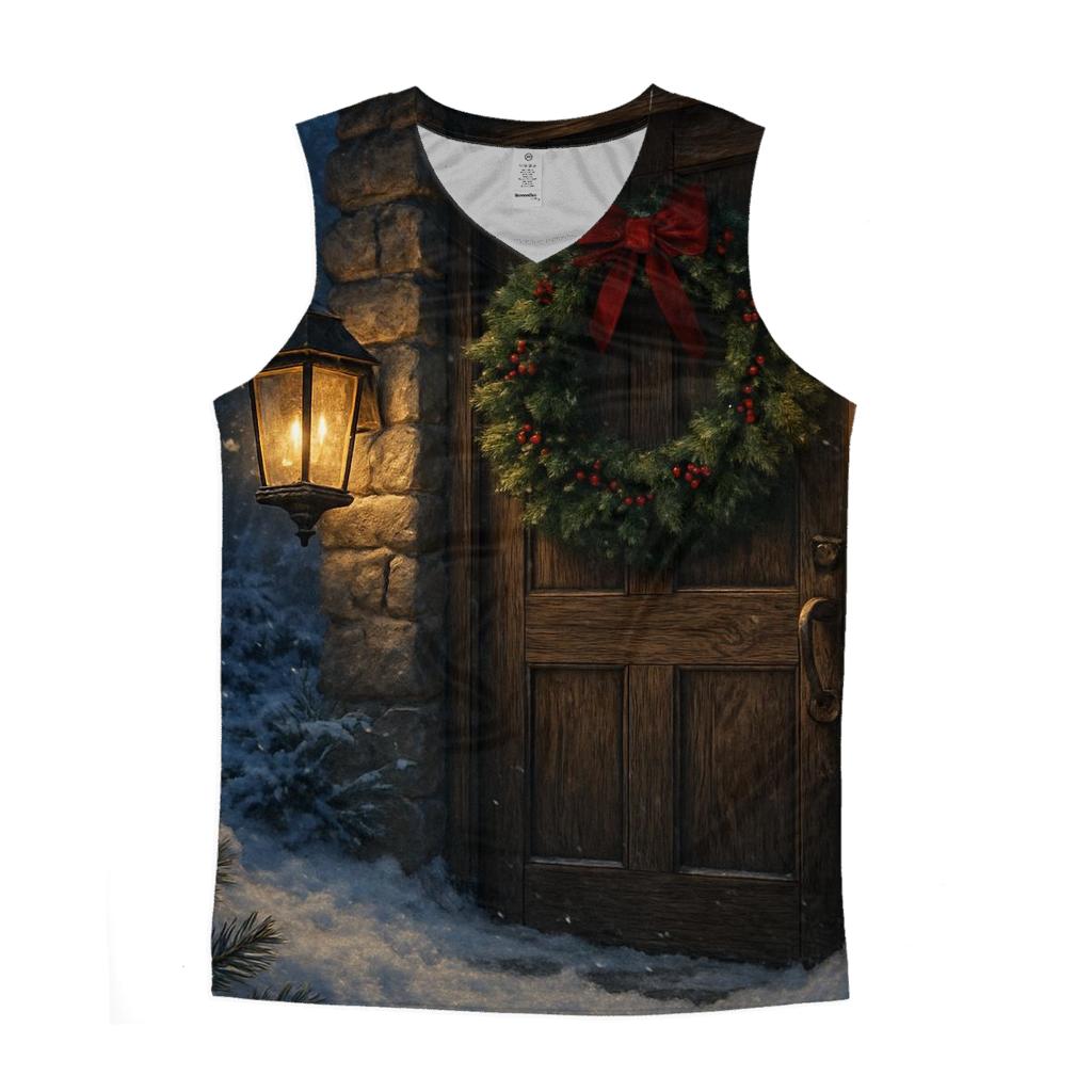 Candlelit Wreath On The Frosted Door custom tank tops