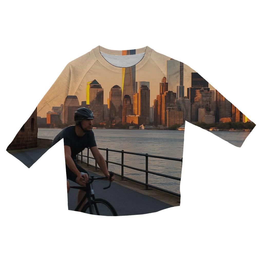 Sunset Cyclist On Governors Island With Harbor Skyline custom 3/4 sleeve shirts