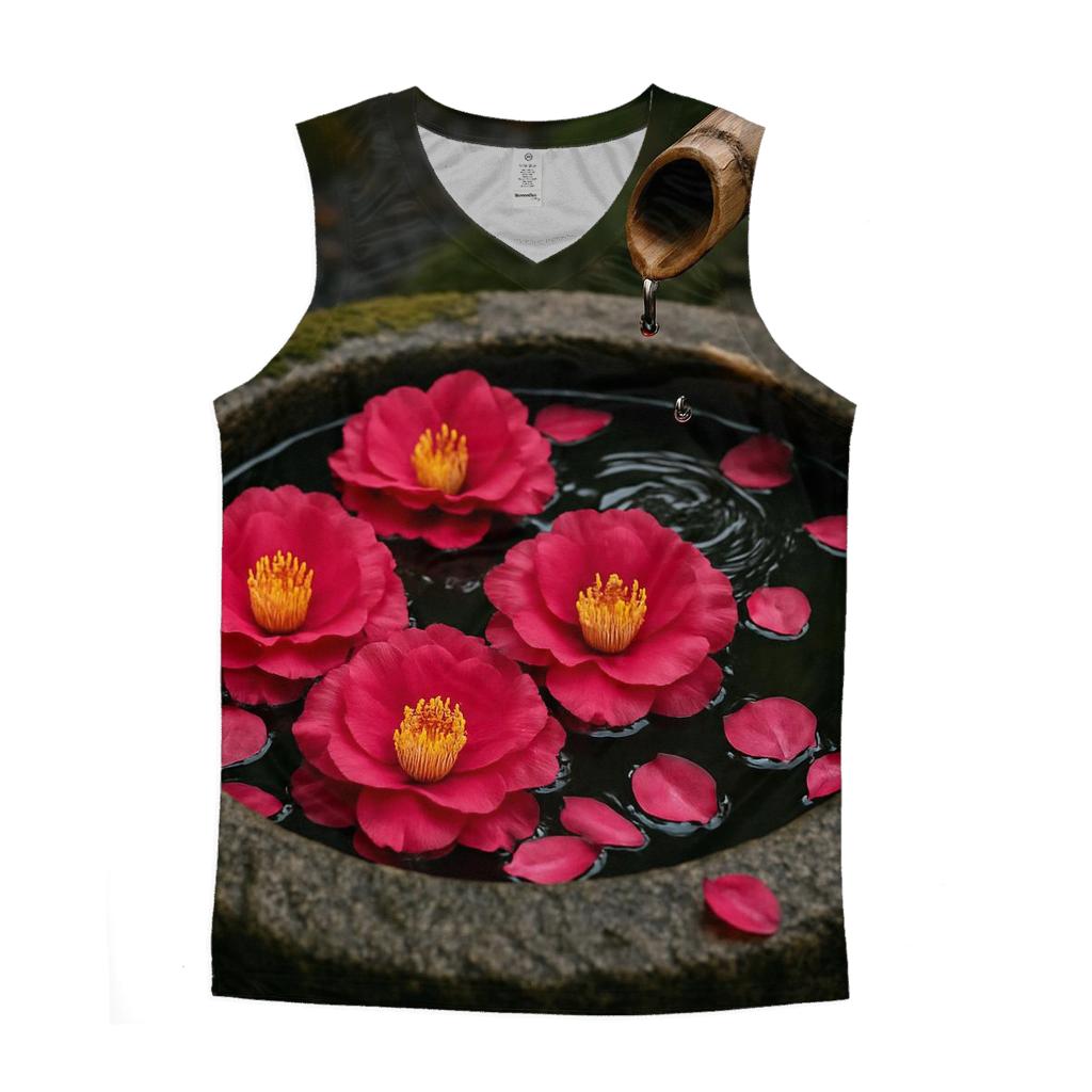 Camellia Petals Floating In A Stone Tsukubai Basin stylish racerback tanks