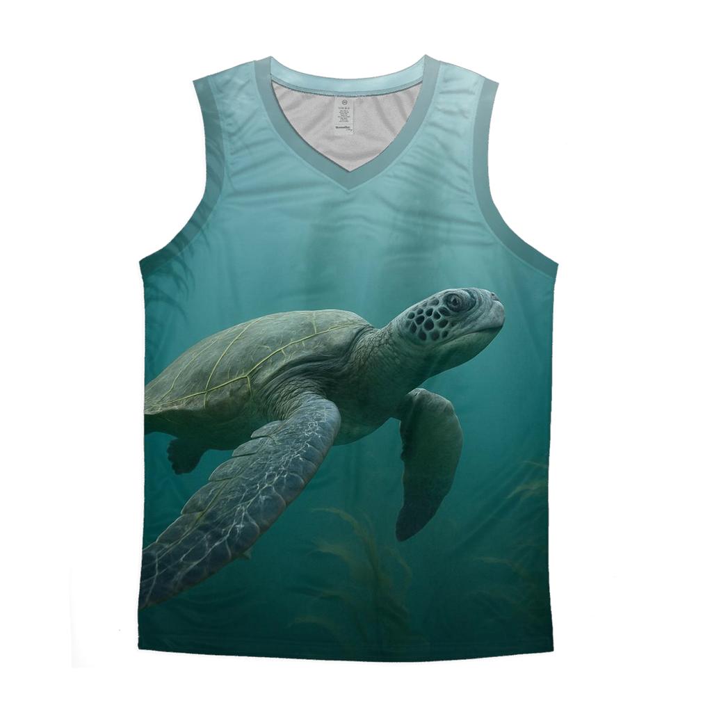 Kelp Forest Glide Green Sea Turtle sports performance tank tops