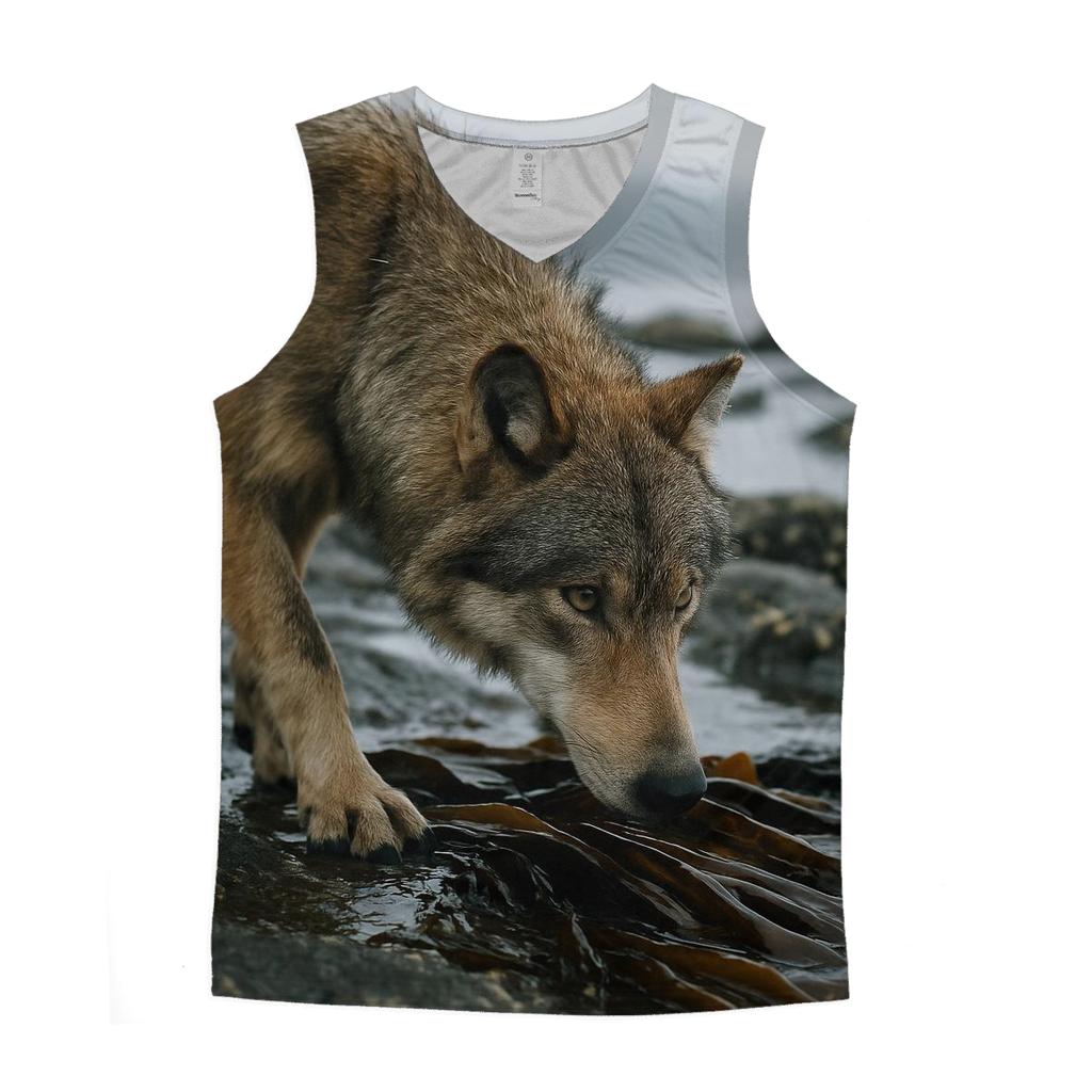 Coastal Wolf Hunting In Kelp Shadows stylish racerback tanks