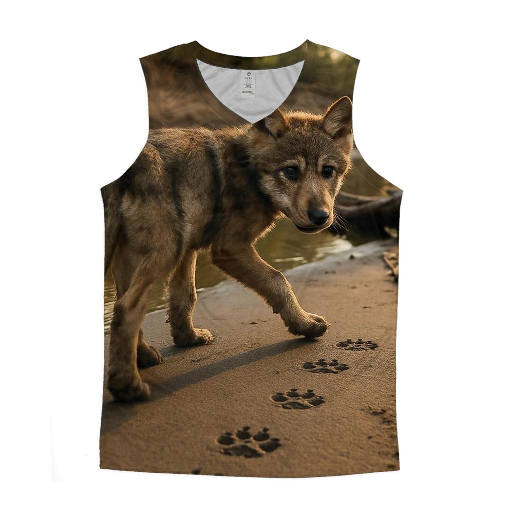 Pup Track Survey Along A River Cutbank graphic print tank tops