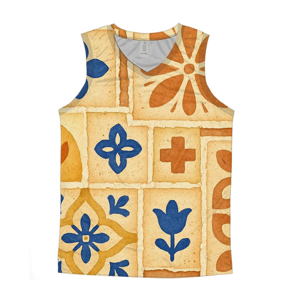Sunlit Ceramic Tile Collage graphic print tank tops
