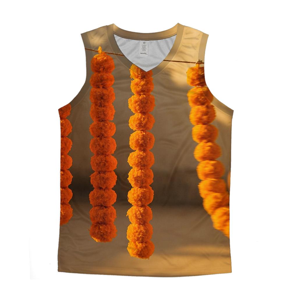 Marigold Garlands Drying On A Courtyard Line personalized athletic tanks