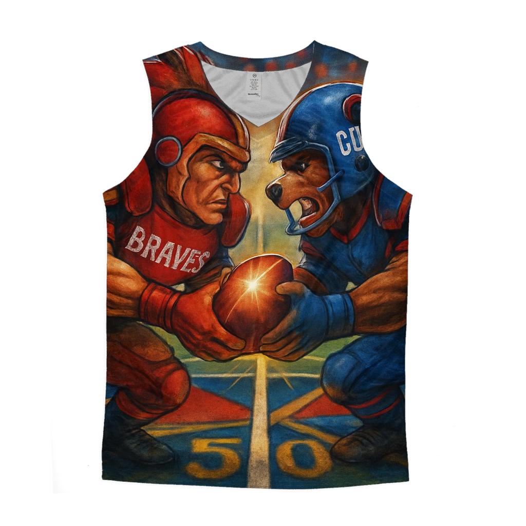 Two Mascots Duel At Midfield designer workout tanks