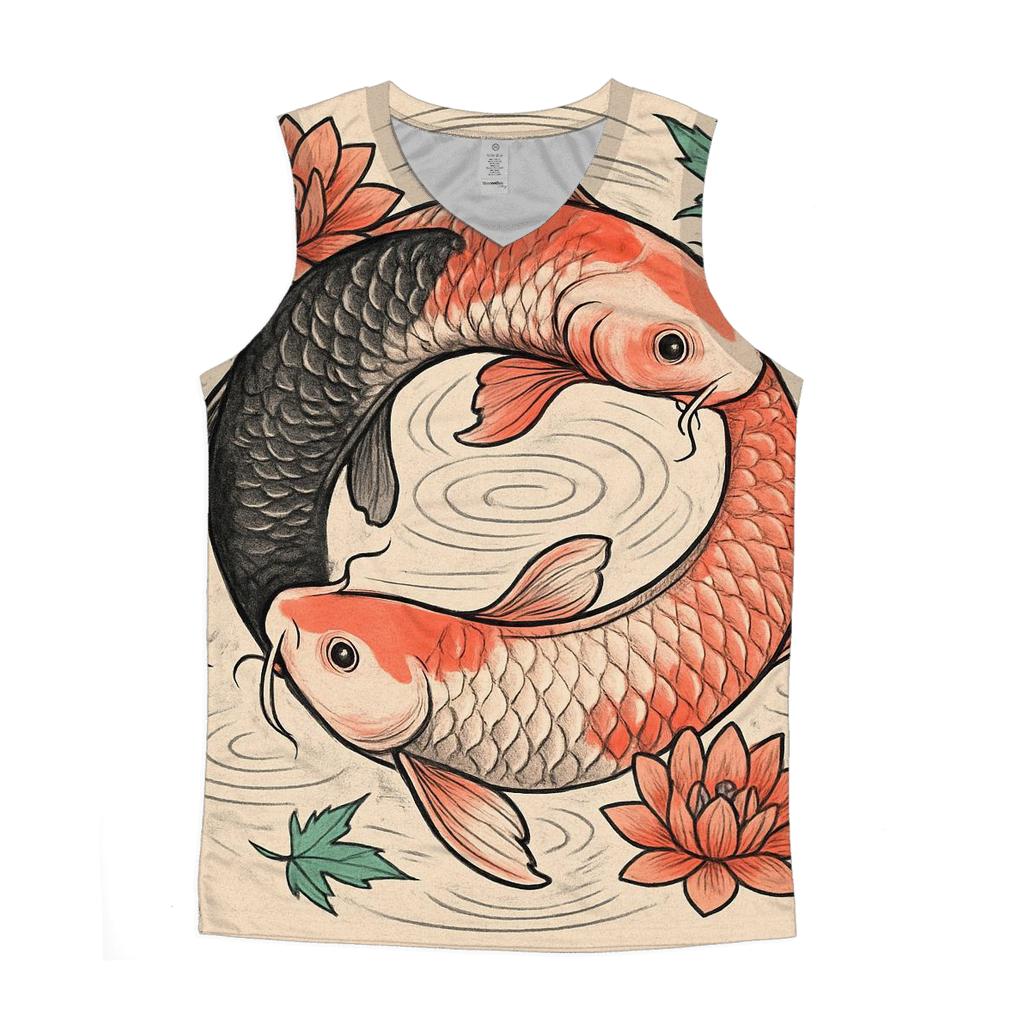 Ouroboros Koi Spiral In Still Water graphic print tank tops