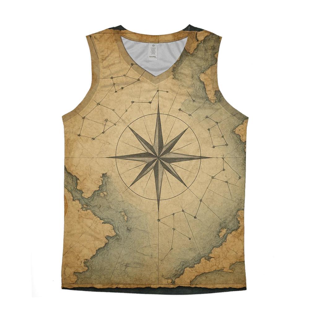 Antique Nautical Map With Star Compass trendy fitted tank tops