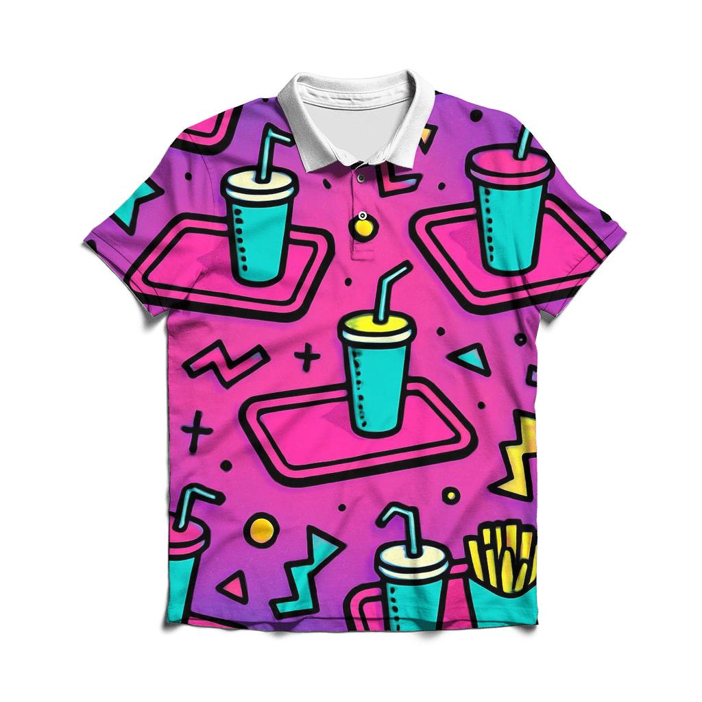 Mall Food Court Neon Pattern stylish collar polo tees