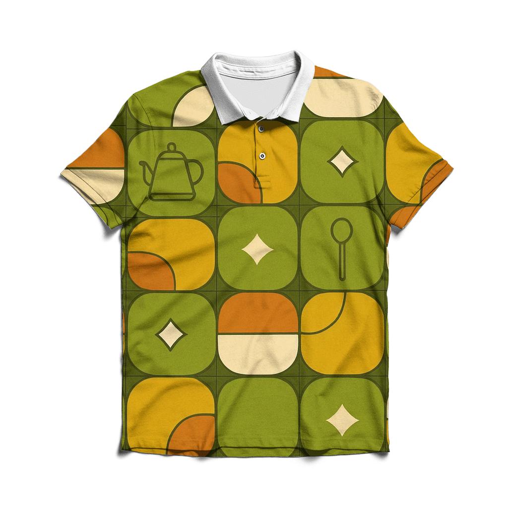 Harvest Kitchen Tile Geometry branded logo polo shirts