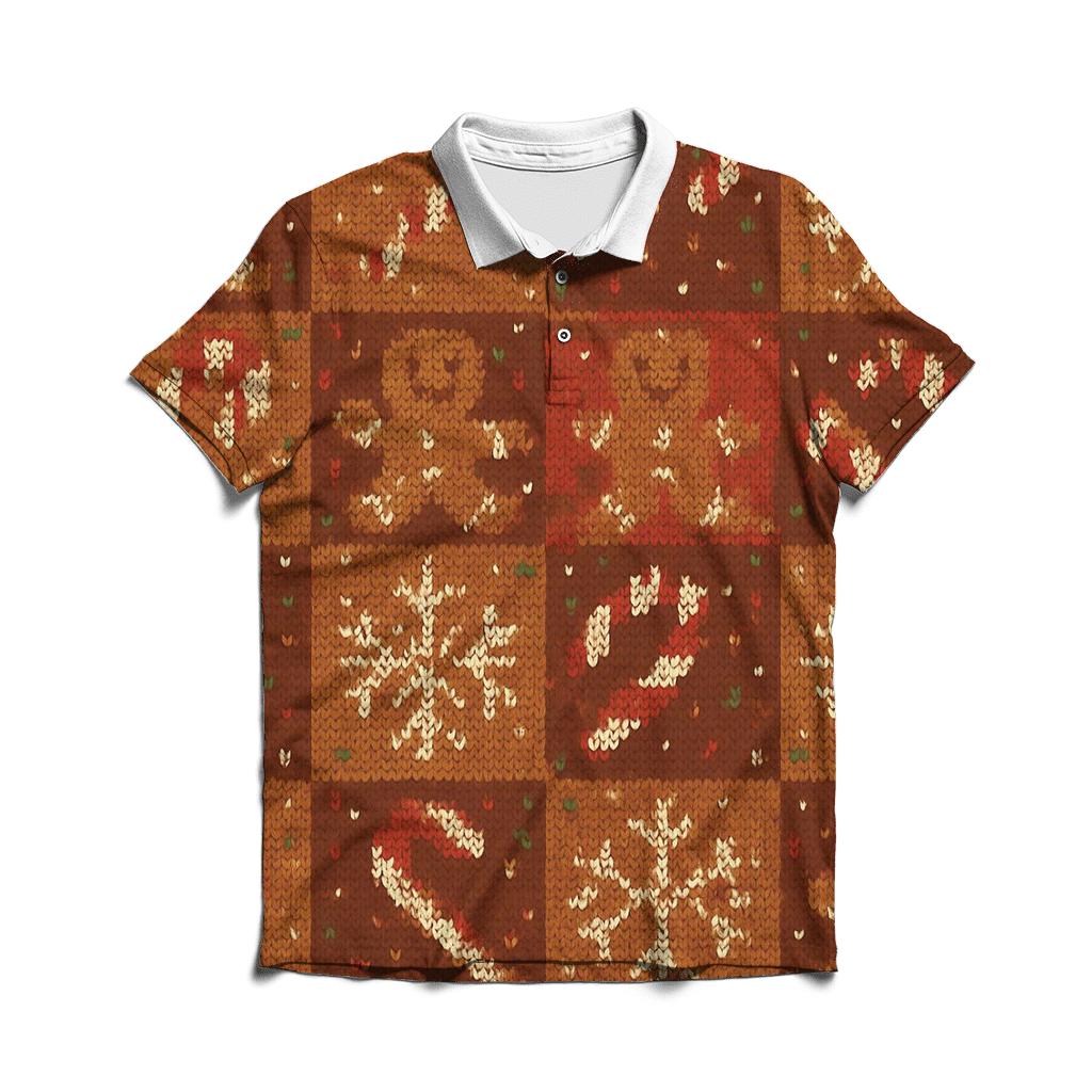 Gingerbread Meteor Shower Checker Design designer slim fit polos