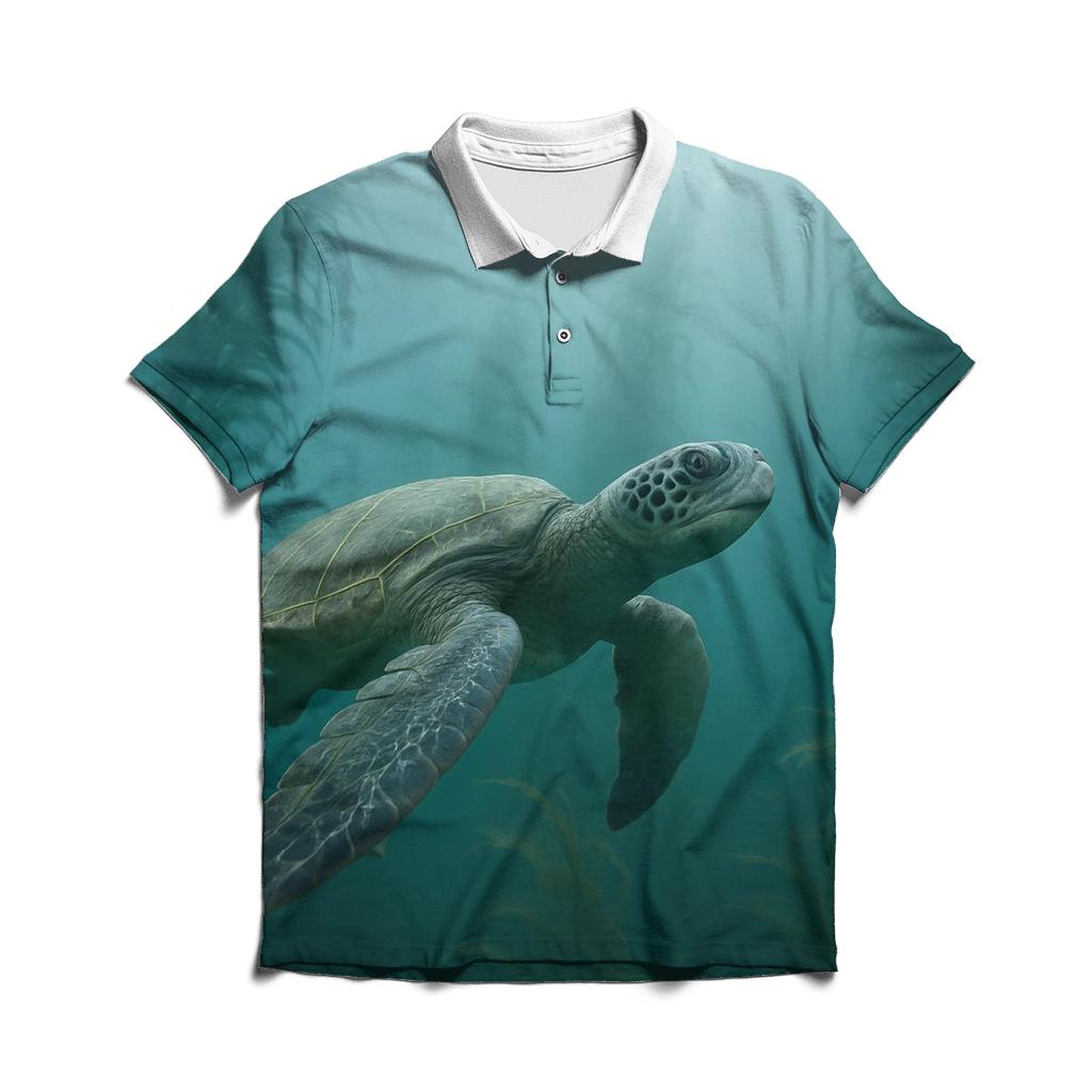 Kelp Forest Glide Green Sea Turtle designer slim fit polos