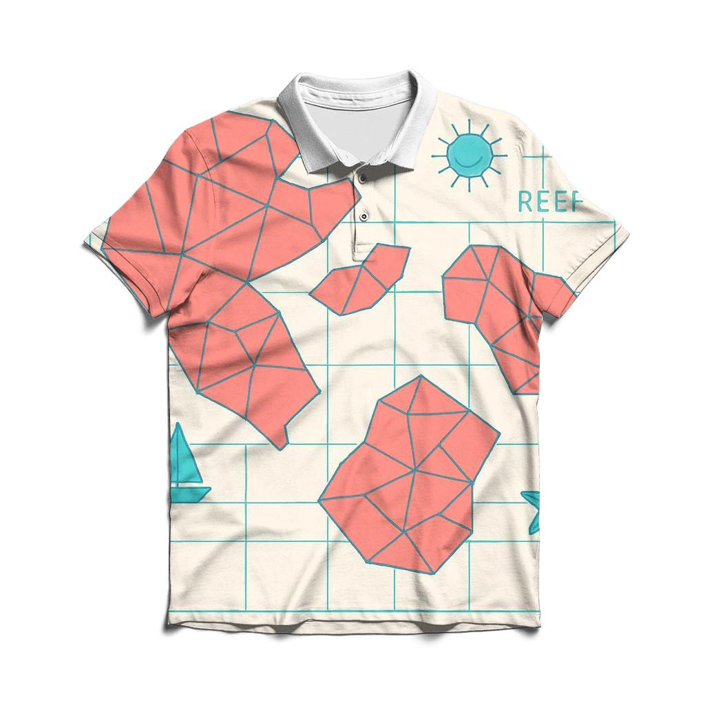 Coral Reef Geometry Atlas embroidered polo tops