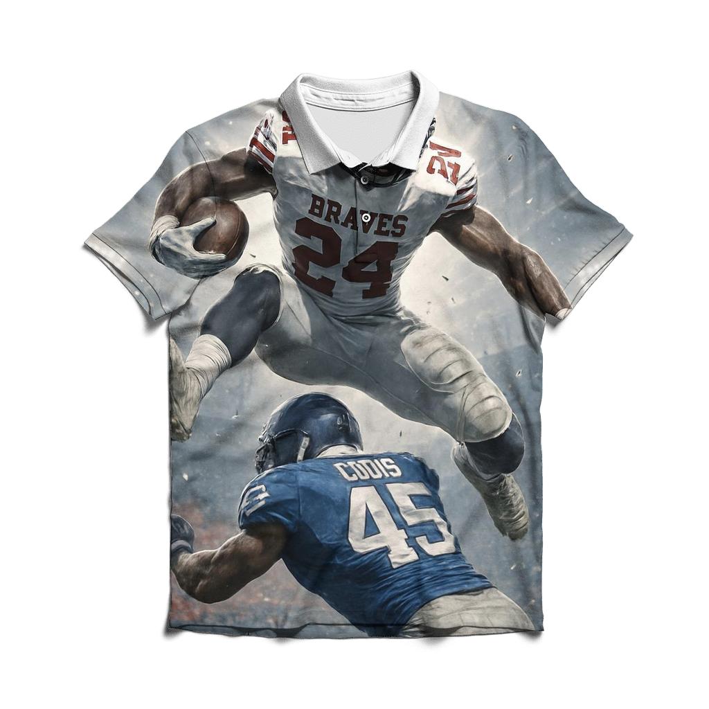 Frozen Time Hurdle Over The Linebacker branded logo polo shirts