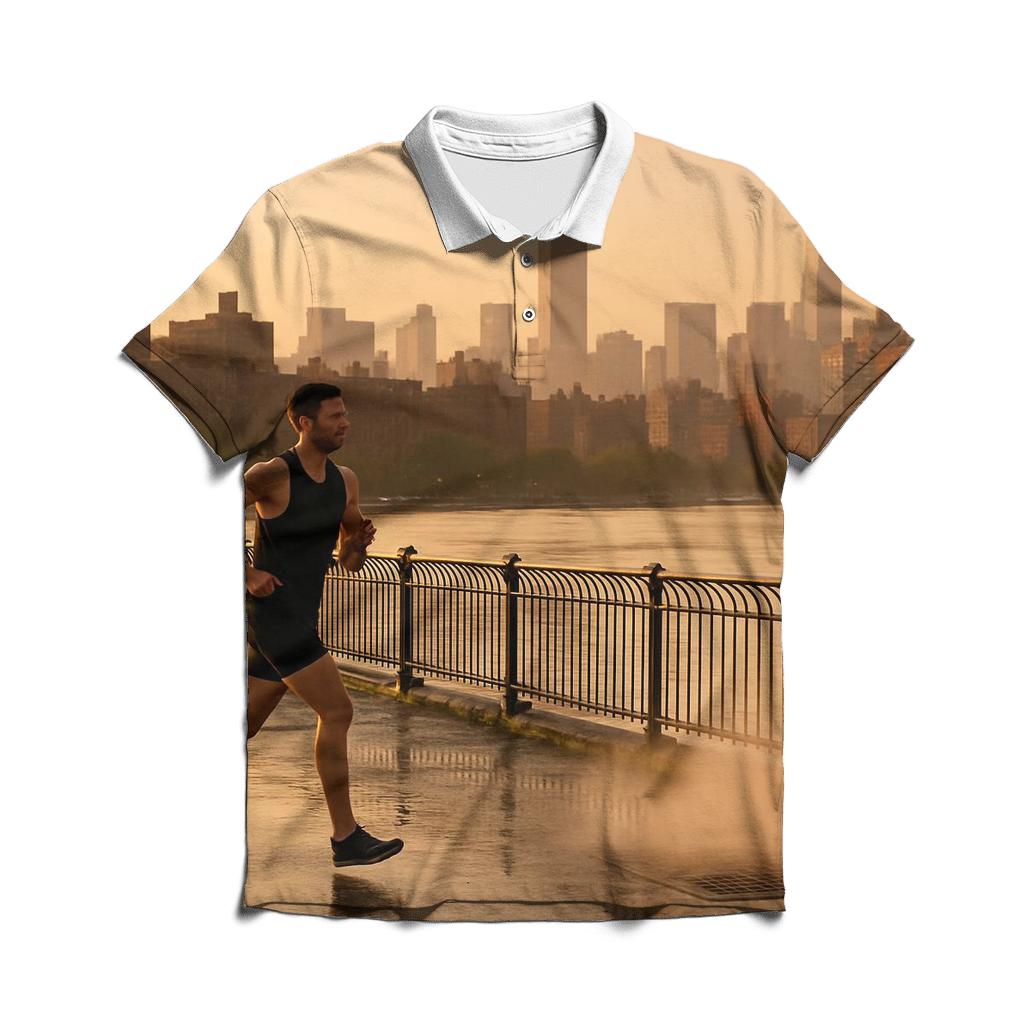 Harlem River Golden Hour With Yankee Stadium Distance premium cotton polo shirts