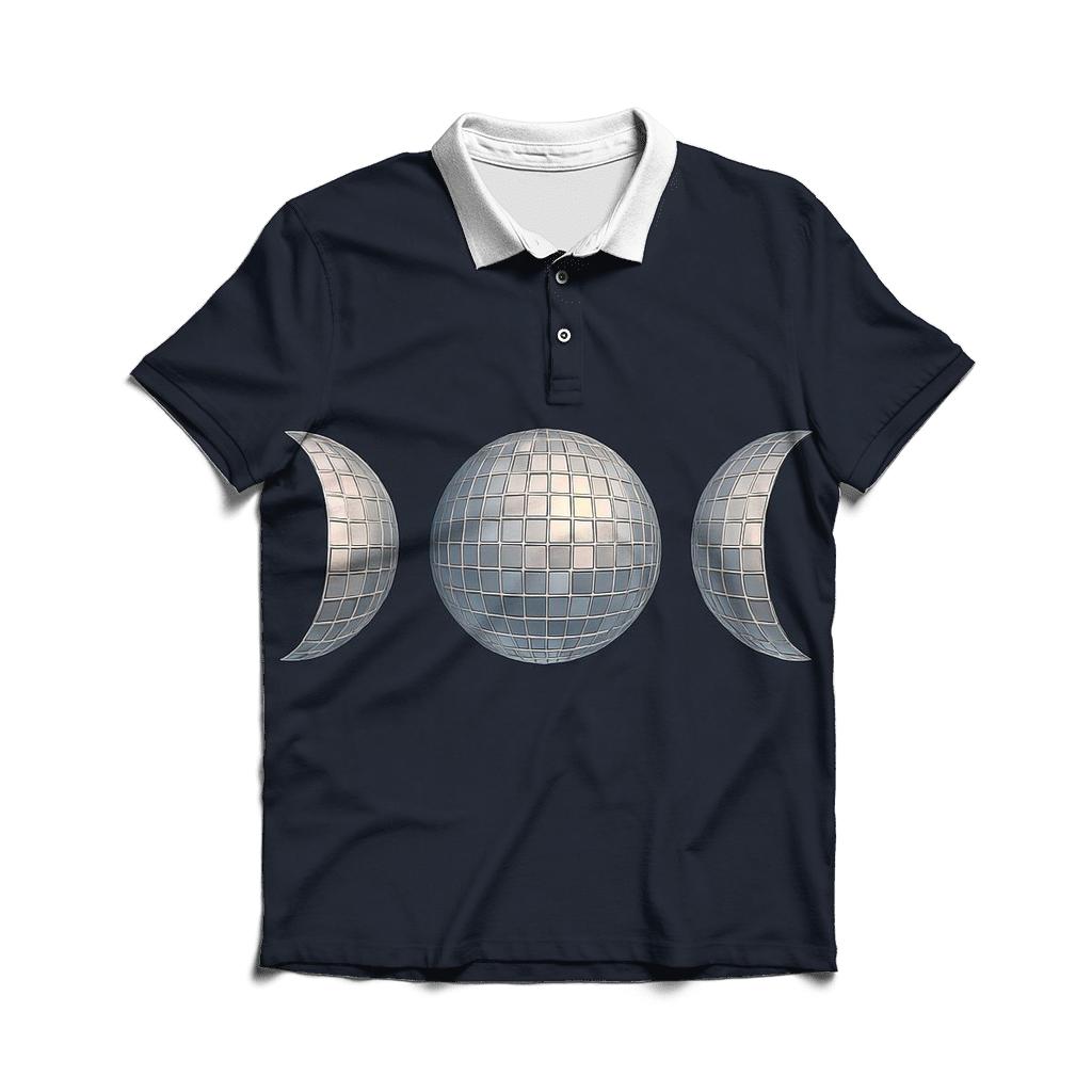 Disco Ball Moon Phases embroidered polo tops