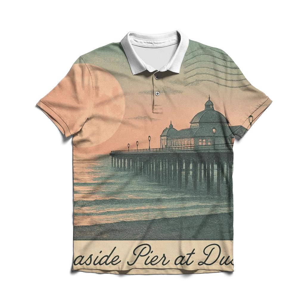 Faded Postcard From The Moon Pier embroidered polo tops