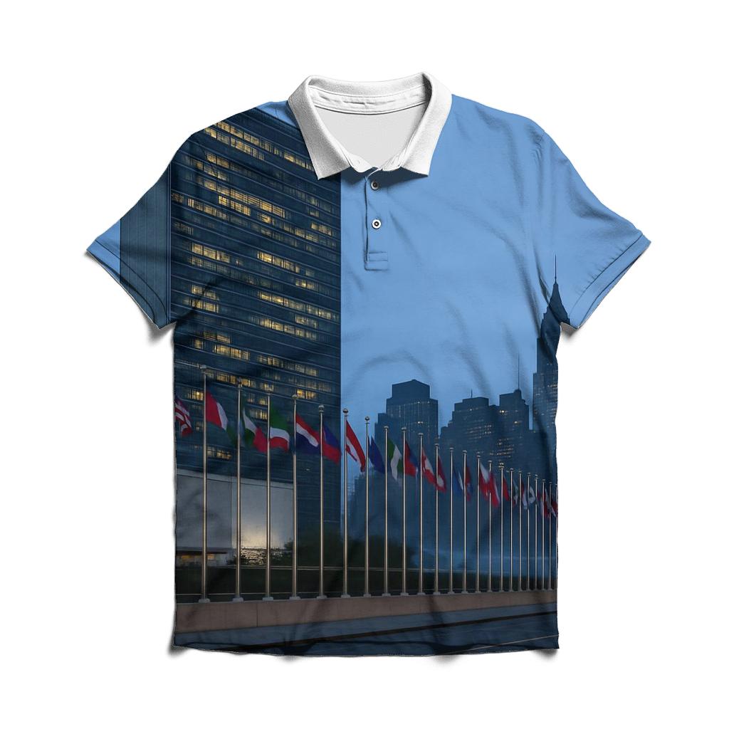 United Nations Dawn Along First Avenue embroidered polo tops