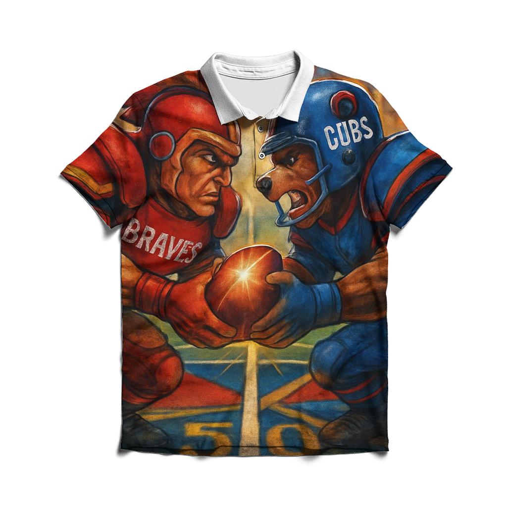 Two Mascots Duel At Midfield personalized polo shirts