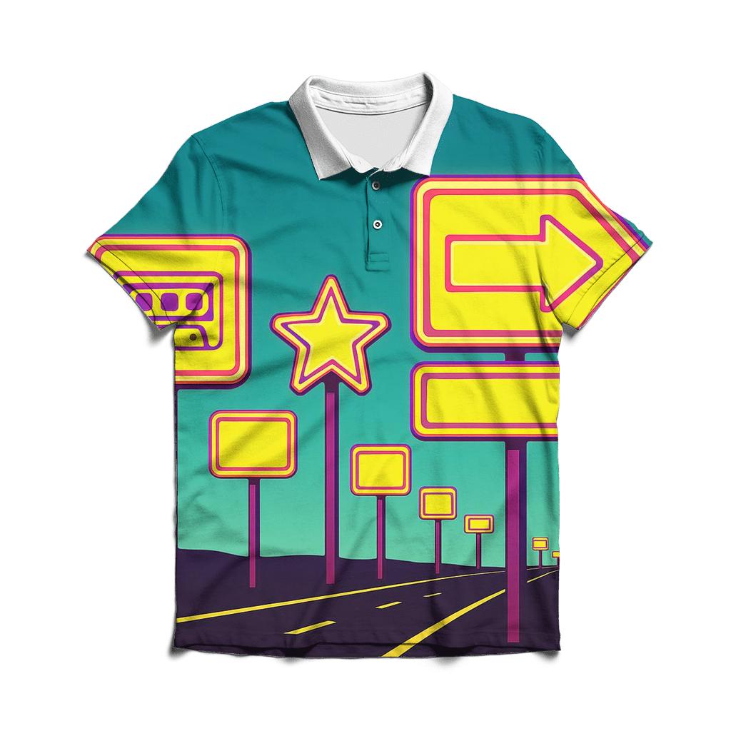 Synthwave Highway Sign Set classic pique polos