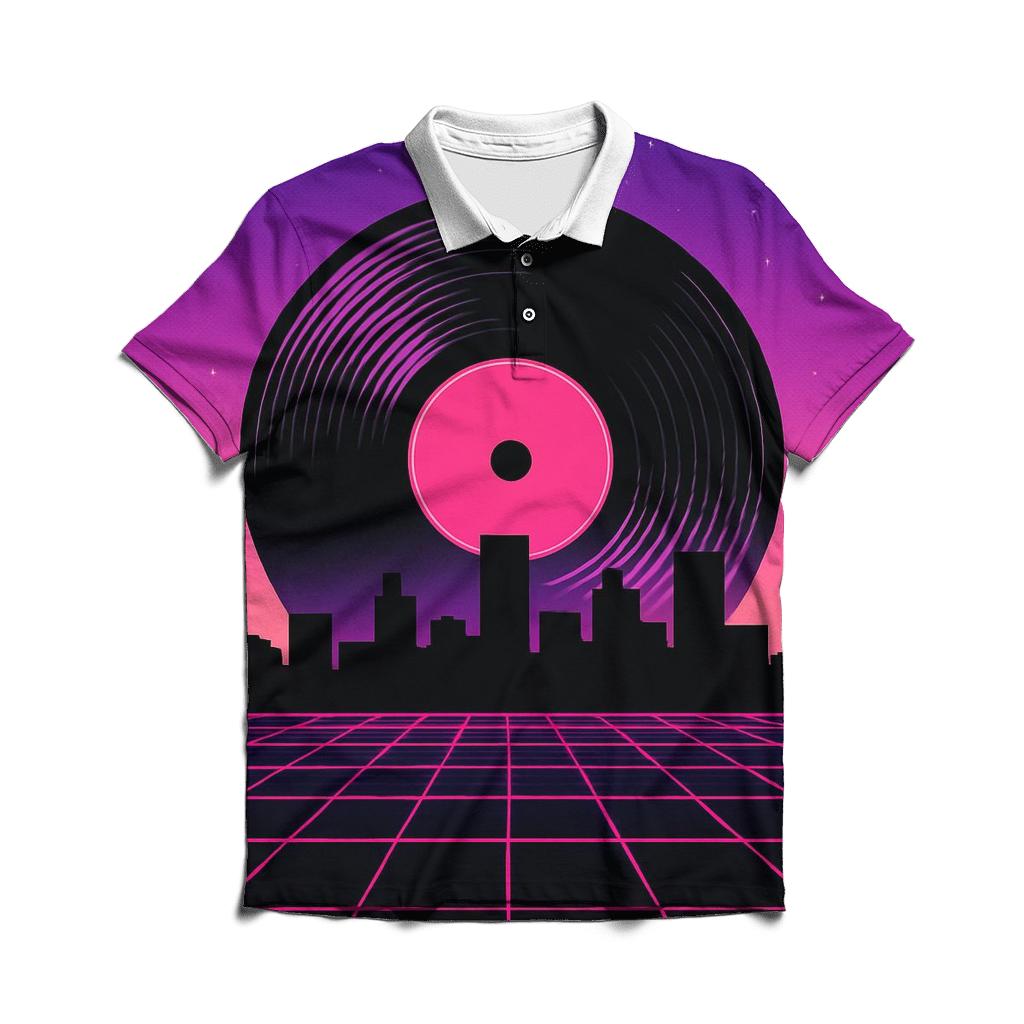 Retro Future Vinyl Skyline casual sports polo shirts