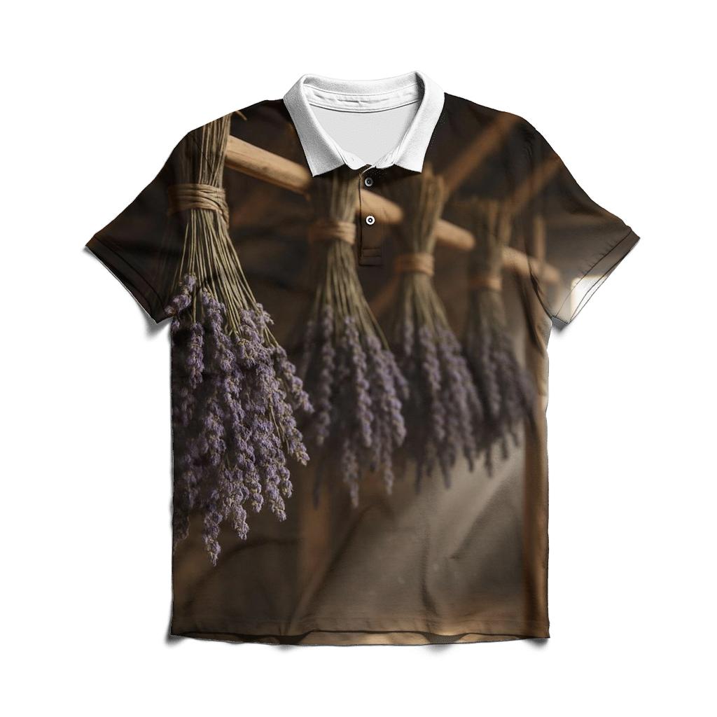 Lavender Bundles Curing On A Rustic Attic Rack branded logo polo shirts
