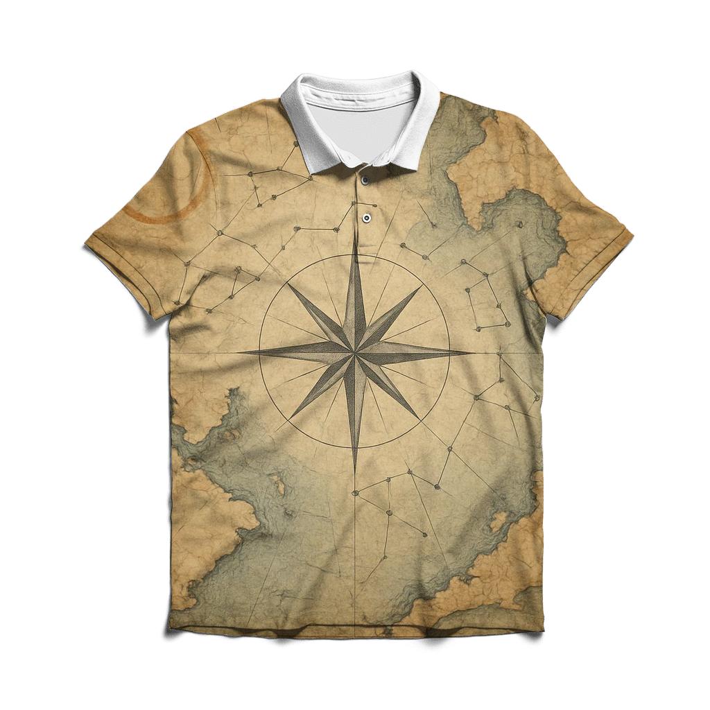 Antique Nautical Map With Star Compass stylish collar polo tees