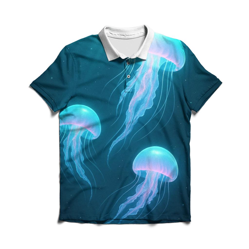 Holographic Jellyfish Ballet premium cotton polo shirts