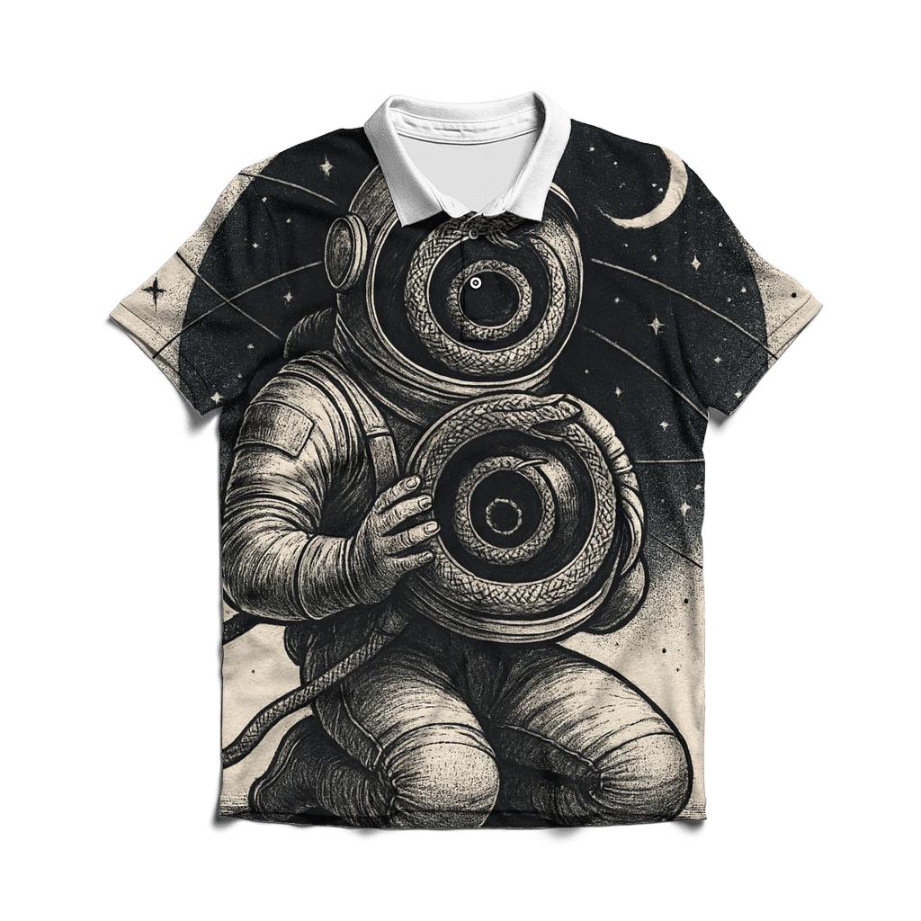 Ouroboros Astronaut Helmet Reflection Loop premium cotton polo shirts