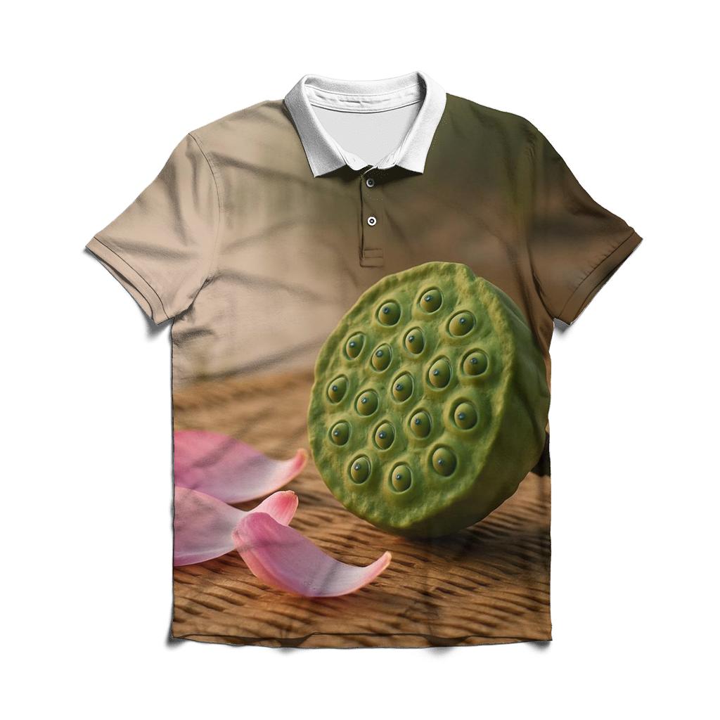 Lotus Seedpod Study On Reed Mat By Riverside embroidered polo tops
