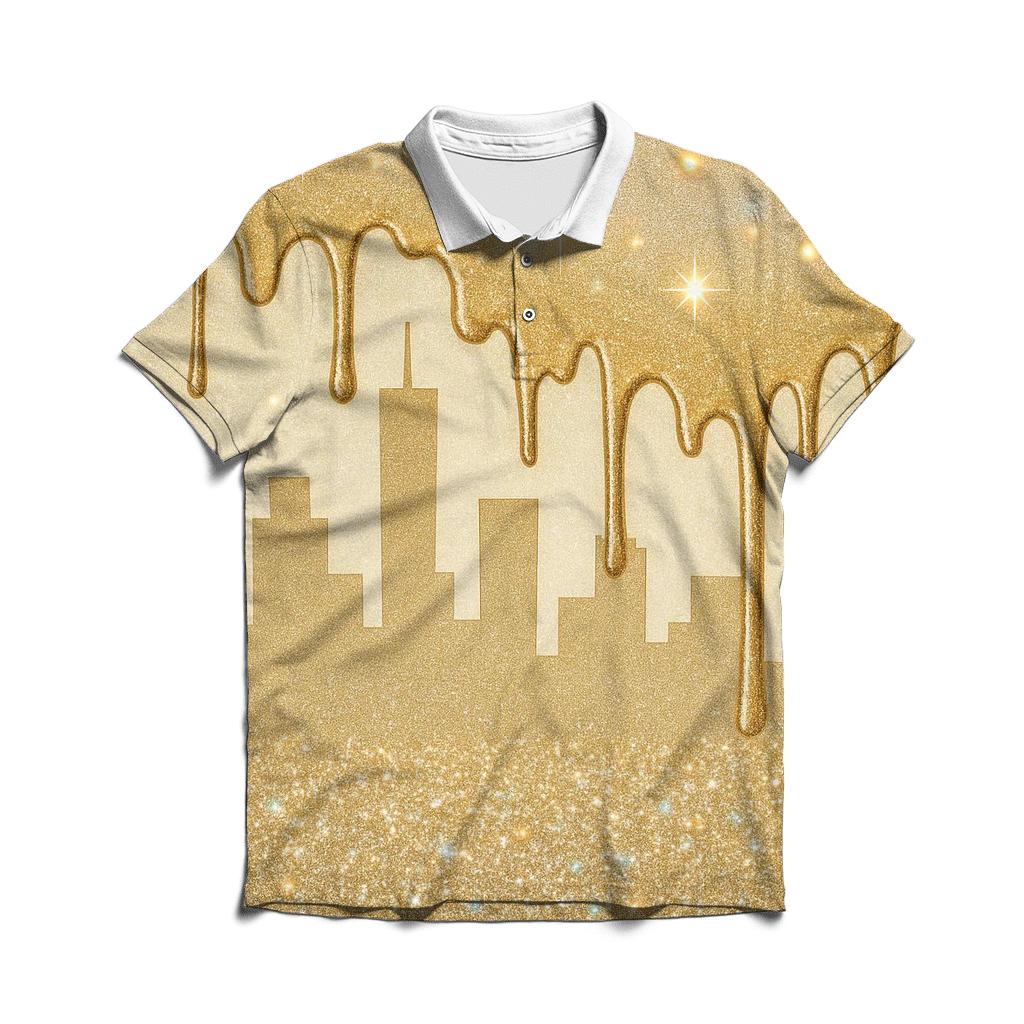 Golden Holo Drip Skyline embroidered polo tops