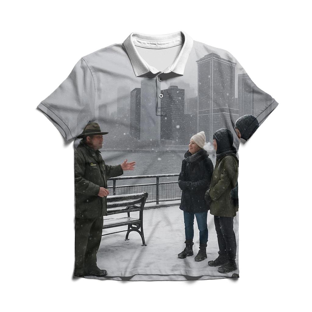Battery Park Snowfall With Skyline And Ellis Island Horizon embroidered polo tops