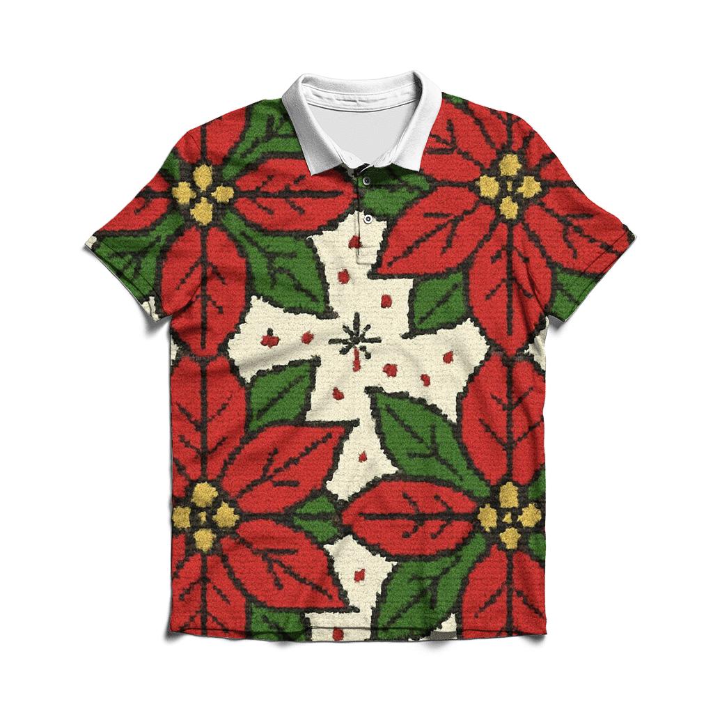 Poinsettia Supernova Burst Tile Design classic pique polos