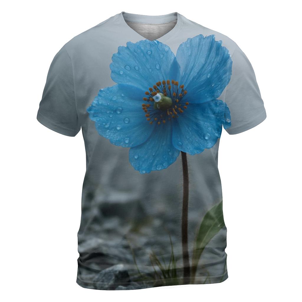 Himalayan Blue Poppy In Misty Alpine Scree designer pattern shirts